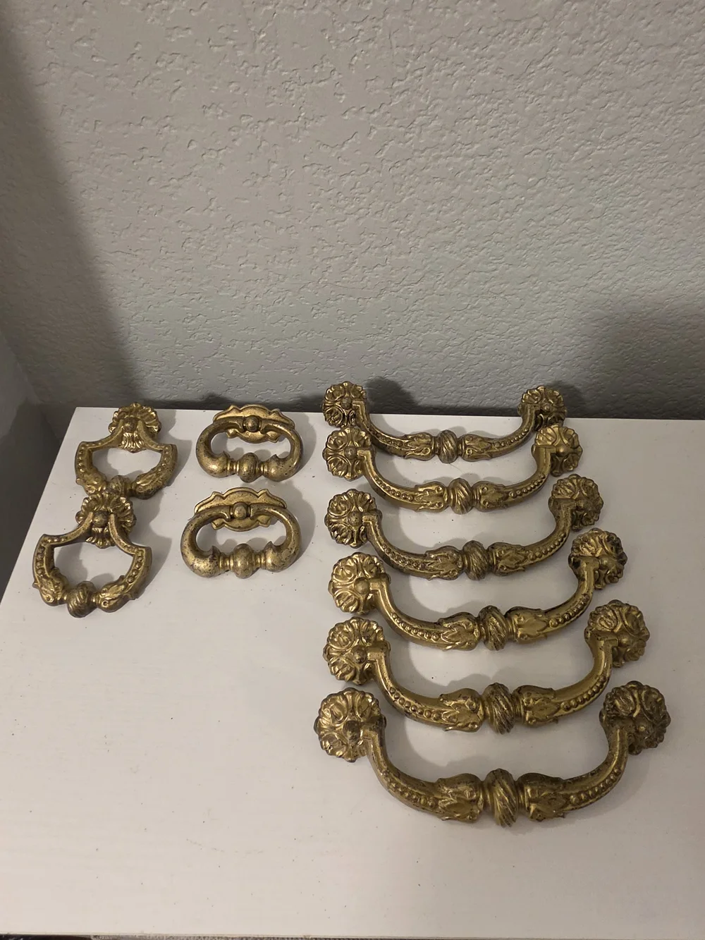 Ornate Gold/Brass Drawer Pulls and Drop Handles - Set